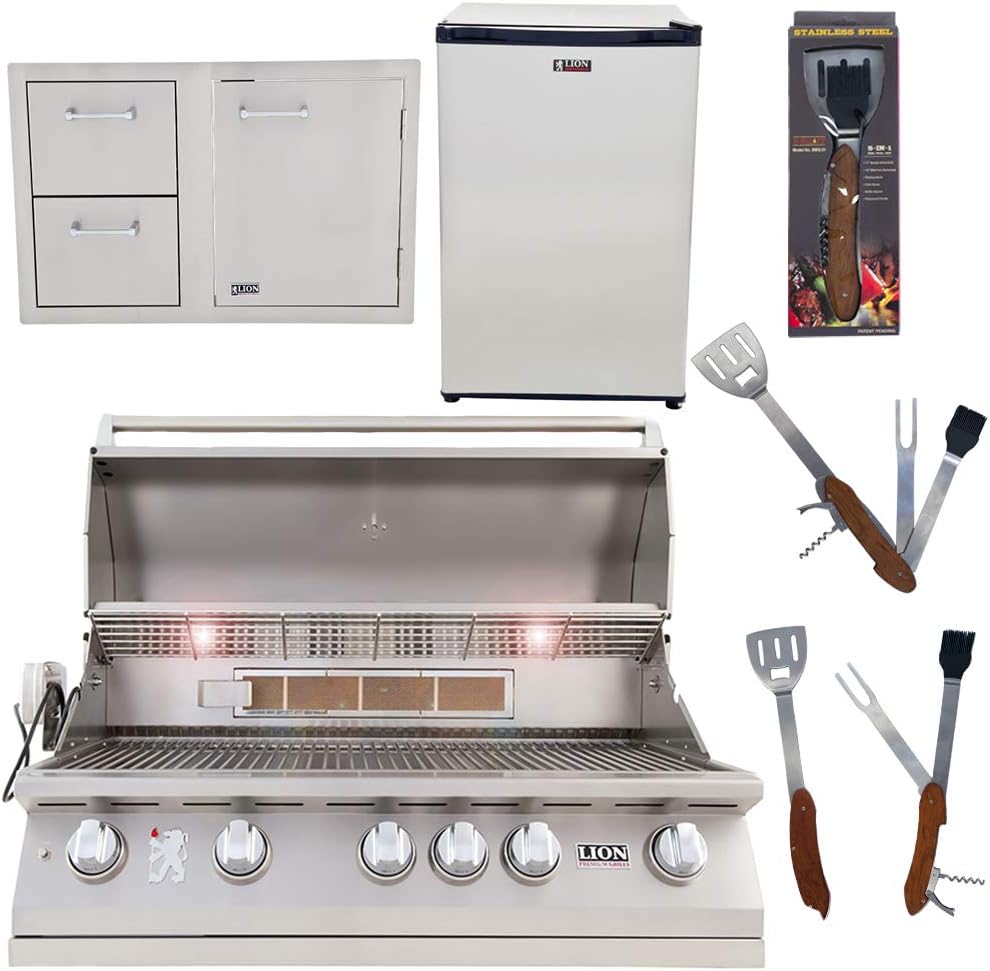 Lion L90000 40" Propane Built-In Grill Package – Door/Drawer Combo, Refrigerator & BBQ Tool Set