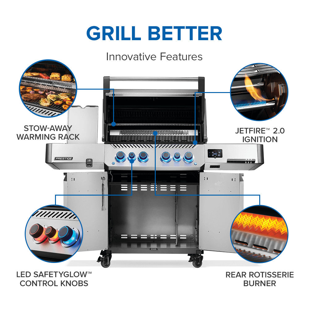 Napoleon Prestige 500 Connected 4-Burner Gas Grill with Infrared Rear Burner, Infrared Side Burner, Rotisserie Kit, WiFi & Bluetooth