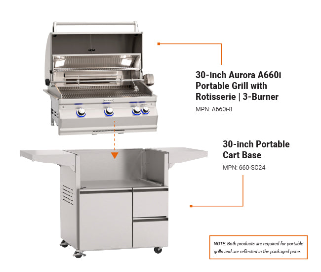 Fire Magic 30-inch Aurora A660s Portable Grill - dimensions diagram