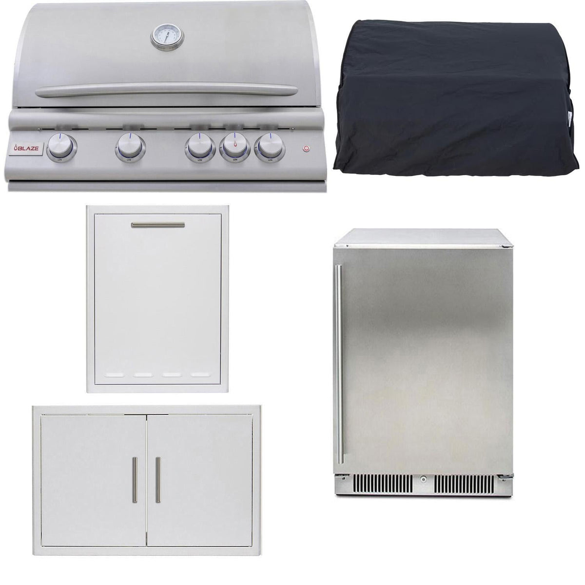Blaze LTE+ 5-Piece 32" Outdoor Kitchen Package with Refrigerator & Double Trash/Recycling Bin