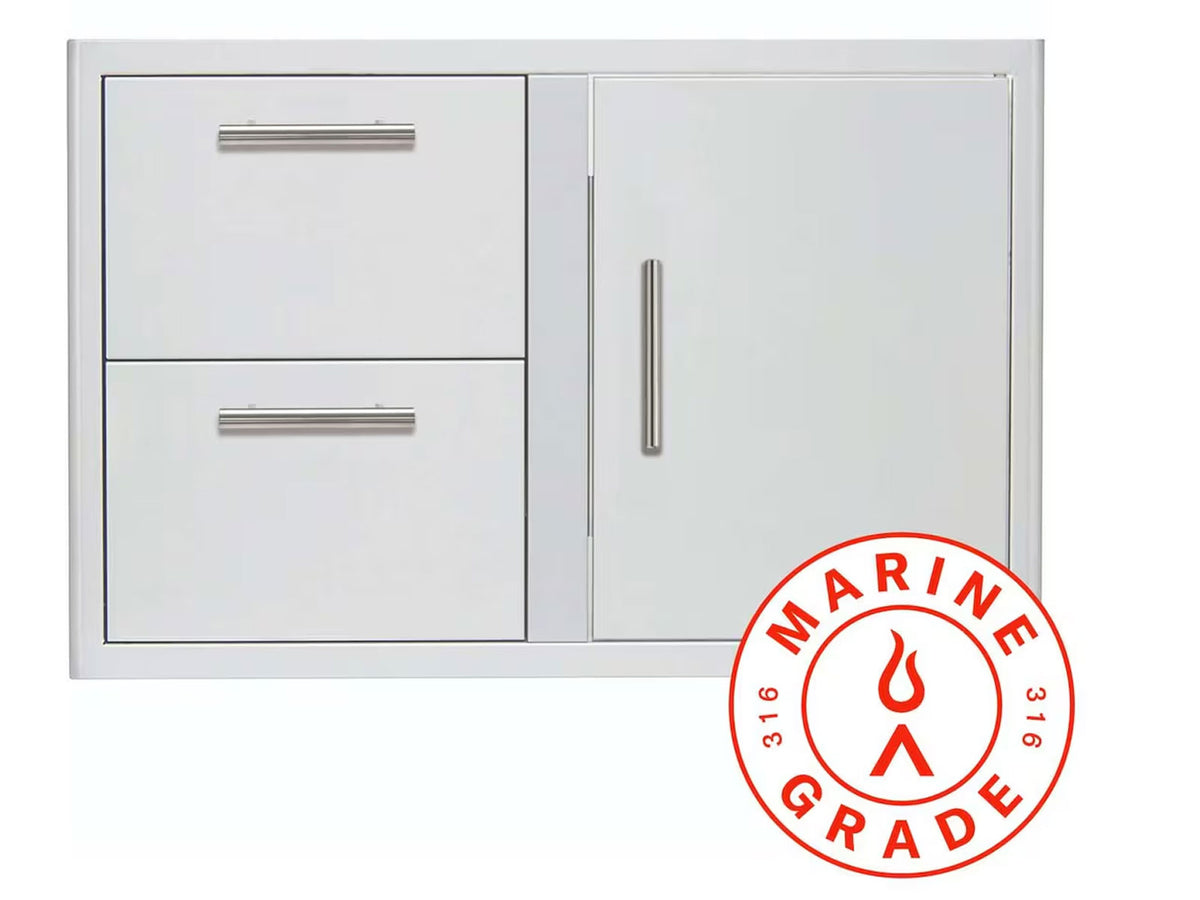 Blaze Marine Grade 32-Inch Access Door & Double Drawer Combo with LED Lighting & Soft Close
