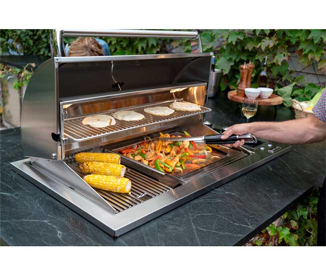 Fire Magic 30-inch Echelon E540d Drop-In Grill - installed in an outdoor counter