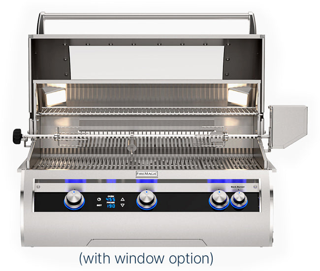 Fire Magic 36-inch Echelon Diamond E790i Built-In Grill - Magic View Window, hood open