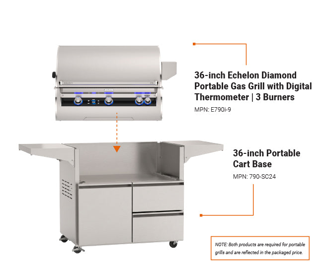 Fire Magic 36-inch Echelon Diamond E790s Portable Grill - dimensions diagram